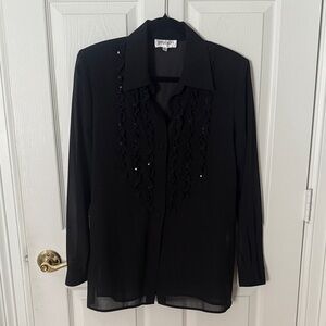 Vintage Studio I Black Button Down Shirt ruffles sequins size 10